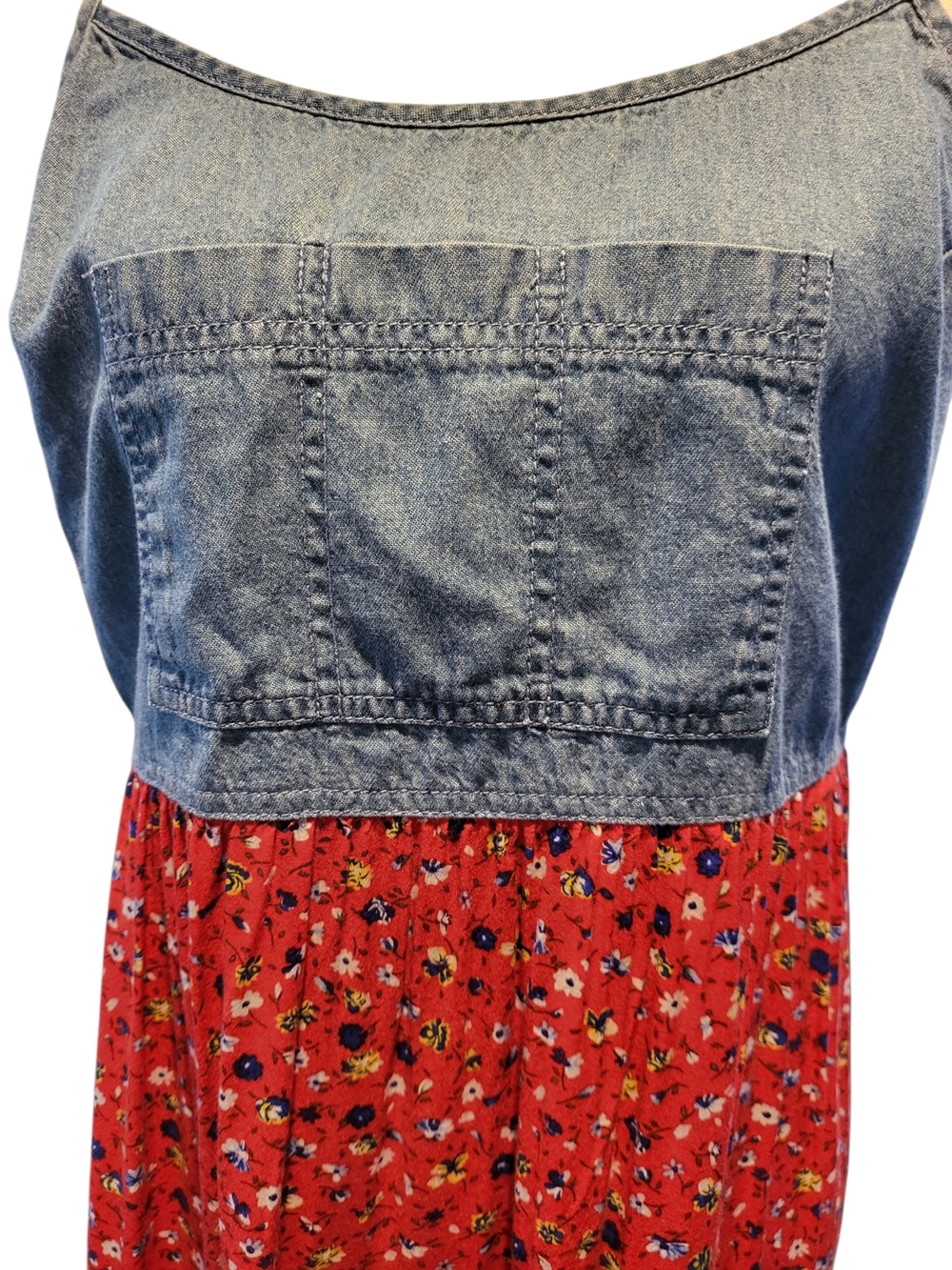 California Concepts Denim Floral Midi Sundress Size 12P Petite Cottagecore - Picture 3 of 6